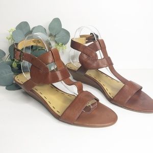 Nine West Brown Leather Voodoo Sandal Wedge Sz 11